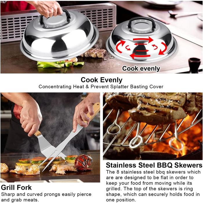 Набір аксесуарів для тепаньякі: 34 шт. з нержавіючої сталі, з кейсом, для газових грилів Blackstone та інших