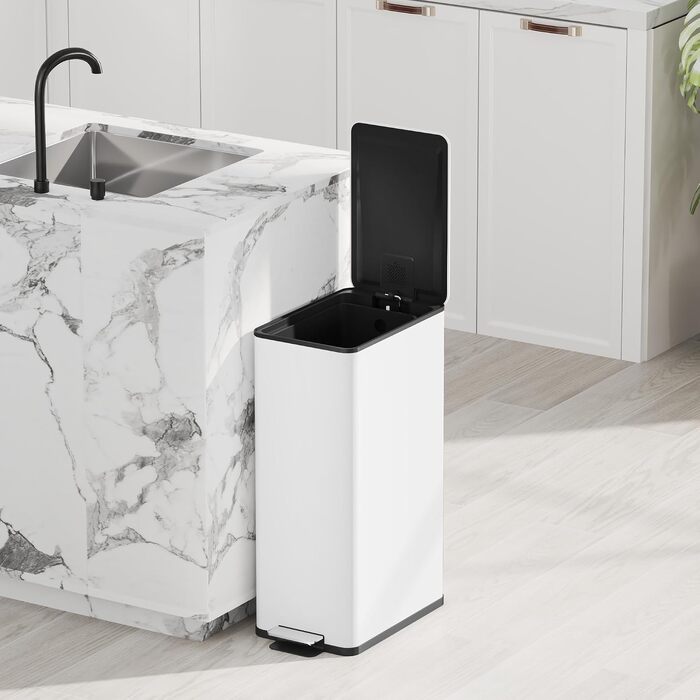 Сміттєвий відер HOMCOM на 20 л з педаллю та м'яким закриттям кришки (Soft-close), нержавіюча сталь, білий, 21.5 x 37.2 x 57 см