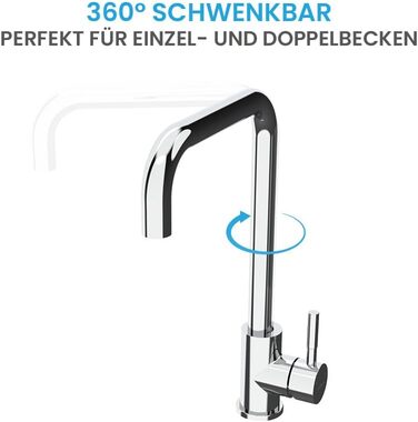 Кухонний змішувач Bächlein Plivo з нержавіючої сталі, поворотний вилив, масивний дизайн, кухонний кран, кут 90 градусів, хром