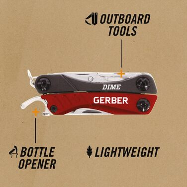 Gerber Multi-tool with 12 functions, Dime Pocket Multi-tool, Black, 1014030 (Red (EU))