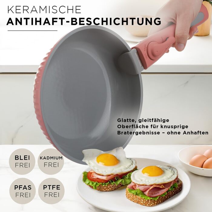 Набір каструль Kasanova Eaziclip 9 шт. з керамічним покриттям, індукційні, знімні ручки, антипригарні, рожевий