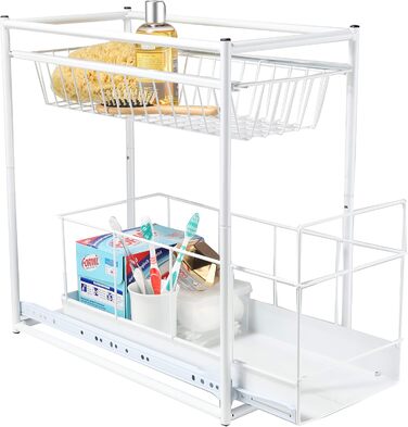 International Household Telescope Drawer - Kitchen Cabinet Drawer for Kitchen Cabinets from 30 cm Width, Storage Basket Drawer Installation, Telescope Basket for Kitchen Cabinet, made of Metal (white)