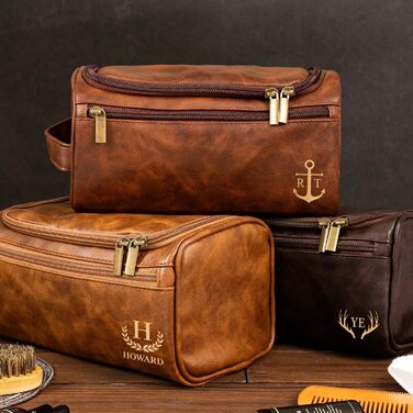 Чоловічий дорожній набір Kulturbeutel (2 шт.) з PU-шкіри, персоналізований, великий об'єм, подарунок на День батька, ювілей, День святого Валентина, бронзовий