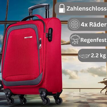 Чемодан NOWI Korfu Weichschaen Troey – середній м'який, з 4 колесами та відділенням для аксесуарів | Компактний дорожній чемодан для жінок та чоловіків (M, Червоний)