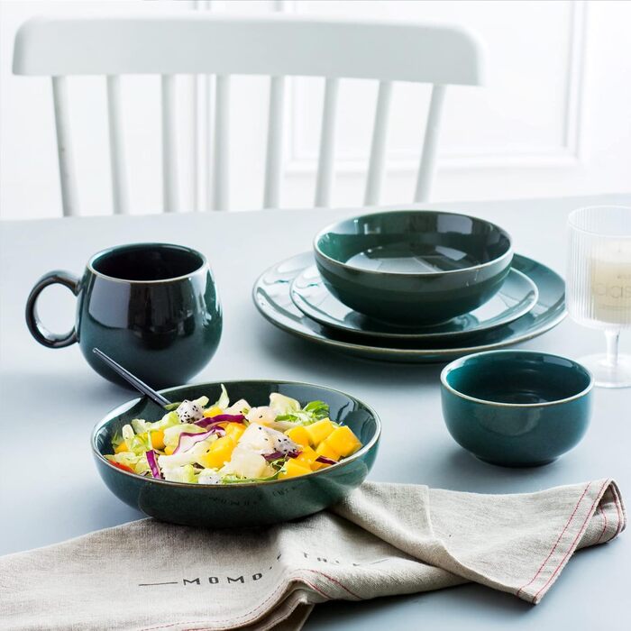 Набір супових тарілок UNICASA, 4 шт, порцеляна, 16 см, 740 мл, зелені