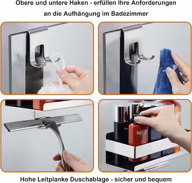 Cooeco Shower Shelf for Hanging - No-Drill Shower Shelf Stainless Steel Hanging Shower Caddy for Glass Shower Enclosure without Drilling, Shower Shelf Shampoo Holder with Hooks for Frameless Glass Shower Door