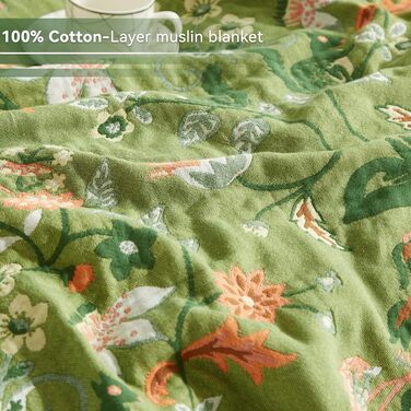 Покривало Bailix Premium Boho з 100% бавовни муслін, двосторонній плед з китицями для дивана та ліжка, 200x230 см, колір волого-зелений