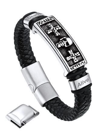 Браслет шкіряний чоловічий Bandmax Mjölnir/Череп/Масонство, гравірування, магнітний замок, 23 см