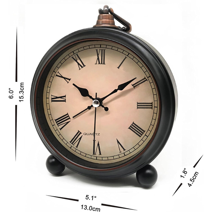 Lesipee Retro Alarm Clock Analog No Ticking, Vintage Alarm Clock, Silent, Battery Powered, Easy to Use and Loud Alarm, with Roman Numerals 4 Inches