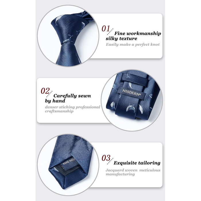 HISDERN Комплект краватки та нагрудного хустинки для чоловіків з принтом тварин (Marineblau/Walfisch)