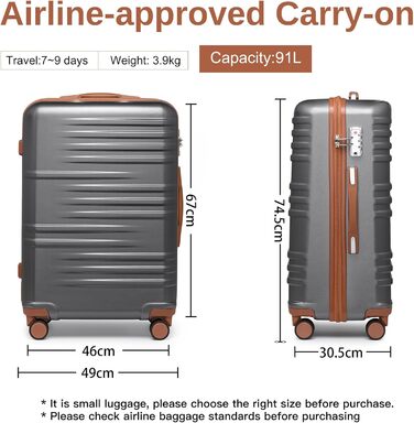 Чемодан British Traveller для подорожей: великий, жорсткий, з TSA-замком, 74.5 x 49 x 30.5 см, ABS+PC, сірий