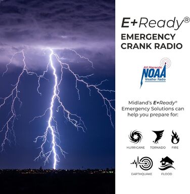 Радіо Midland ER210 NOAA: компактне, з ручним заводом, для сповіщень про погоду, AM/FM, SOS-ліхтарик