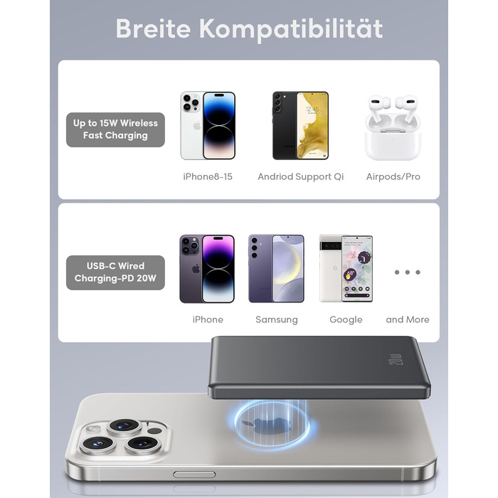 Powerbank Ntaanoo MagSafe 5000mAh з швидкою зарядкою 20W для iPhone 16/15/14/13/12, чорний