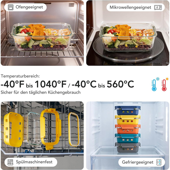 Скляні контейнери для зберігання їжі з кришками (набір) – Meal Prep, мікрохвильова піч, холодильник, посудомийна машина. Прозорі банки для кухні, офісу, сім'ї