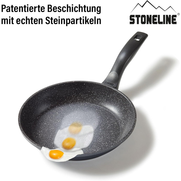 STONELINE Frying Pan - Induction-compatible pan with genuine stone particles coating, frying & universal pans made of aluminum cast, large pan (Grey, 24 cm)