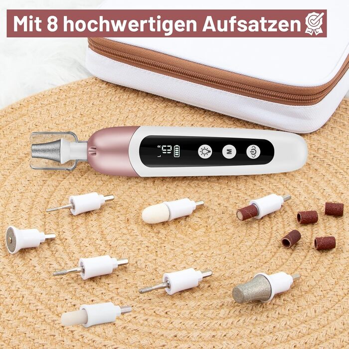 Електричний набір для манікюру та педикюру AOMEES з 9 насадками, 10 швидкостей, LED-підсвічуванням, для гелевих та товстих нігтів, з кейсом