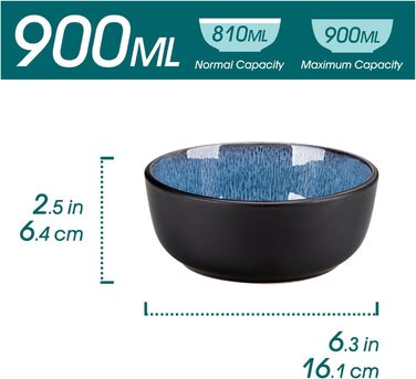 Набір тарілок/мисок Vancasso PLAYA, 6 шт., блакитні, з кераміки (6 мисок, супові тарілки, салатники, паста)