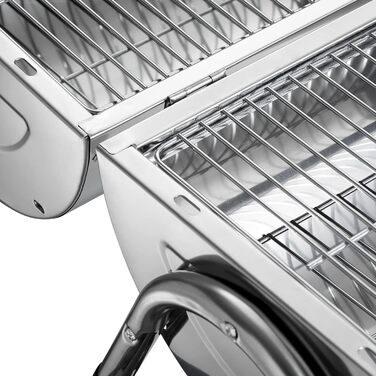 BBQ гриль із нержавіючої сталі tectake, велика подвійна решітка, для вугілля, срібний