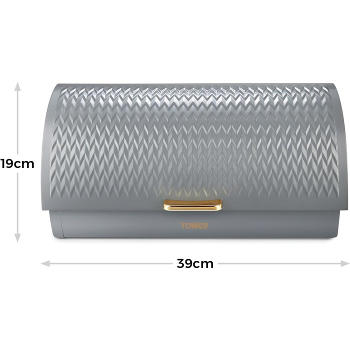 Хлібниця Tower Empire з роликовим кришкою, нержавіюча сталь, сірий колір, з латунними деталями