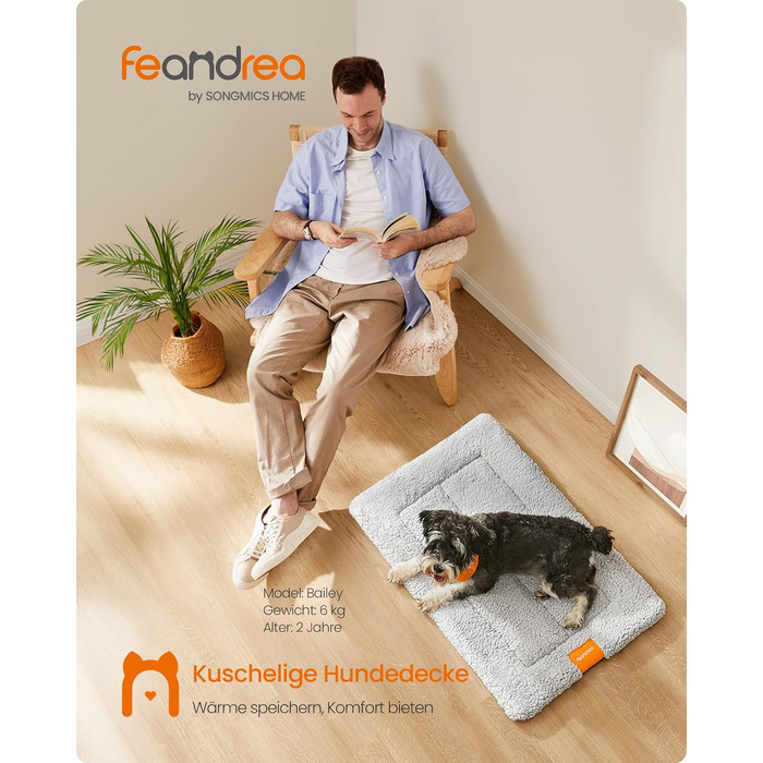 Підстилка для собак та котів Feandrea, 60x45 см, сіра, машинне прання, антиковзаюча