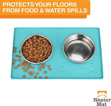 Підкладка під миску для собак та котів Neater Pet Brands - силіконова, вологостійка, 48,3 x 30,5 см, аквамарин