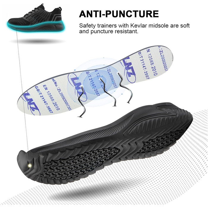 Черевики робочі чоловічі/жіночі Hitmars, захисні черевики зі сталевим підноском, зручні кухарські черевики, легкі черевики, черевики для дахів, чорні/сині, EU36-48 (46 EU, чорні робочі черевики)