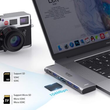 Док-станція USB-C з підтримкою 2 моніторів 4K, DisplayPort, USB3.1, RJ45, 100W PD, картрідер, аудіо/мікрофон, для ноутбуків Dell HP (7 в 2, сірий)