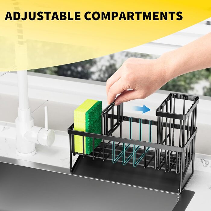 Cisily Kitchen Sink Caddy Organizer with Tall Brush Holder, Sponge Holder for Sink, 304 Stainless Steel, Kitchen Countertop, Soap Dispenser, Organizer, Kitchen Decoration and Accessories