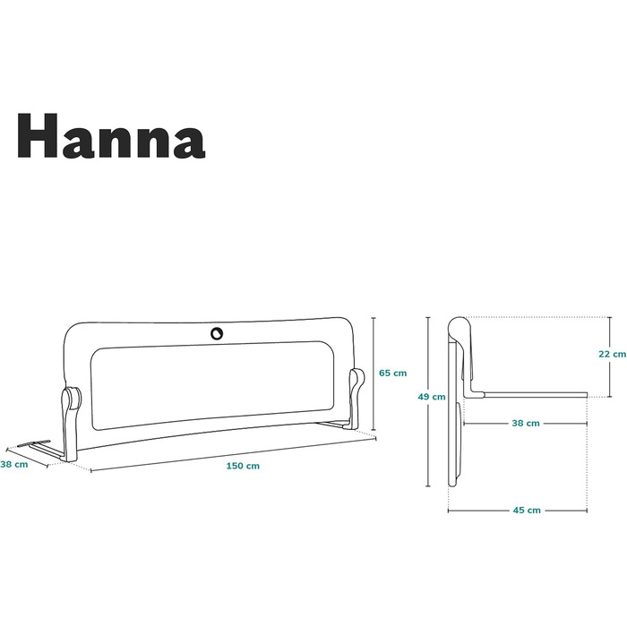 Захисний бортик для ліжка Lionelo Hanna 150x66 см, складаний на 180°, сітчастий, легкий монтаж, блокування, SecureBelt, міцна конструкція, сірий