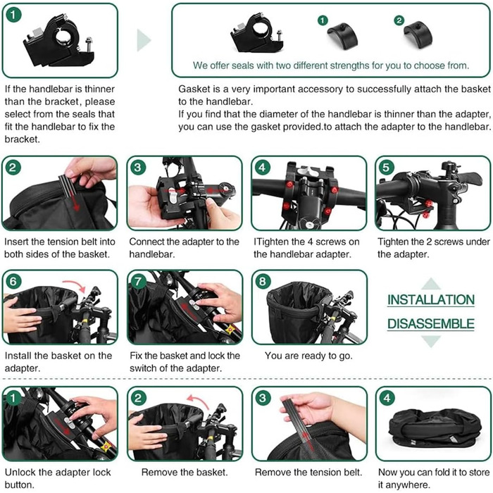 Складаний водонепроникний кошик на кермо велосипеда, знімний, з алюмінієвого сплаву, для собак та котів, для походів, пікніків та покупок (Чорний)