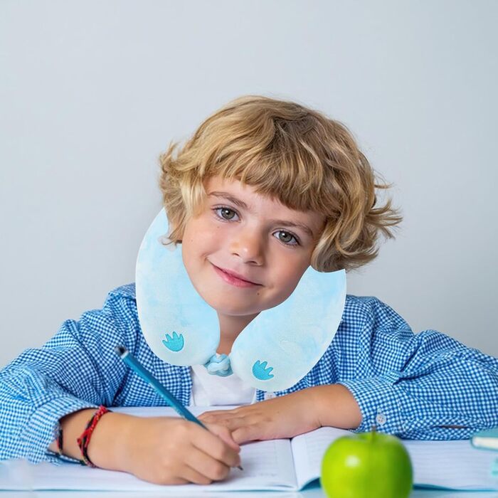 Дитяча подушка для подорожей з маскою для сну, м'яка подушка для шиї з Memory Foam, для дітей, хлопчиків та дівчаток, підлітків, аксесуари для подорожей (Блакитний Аксолотл)