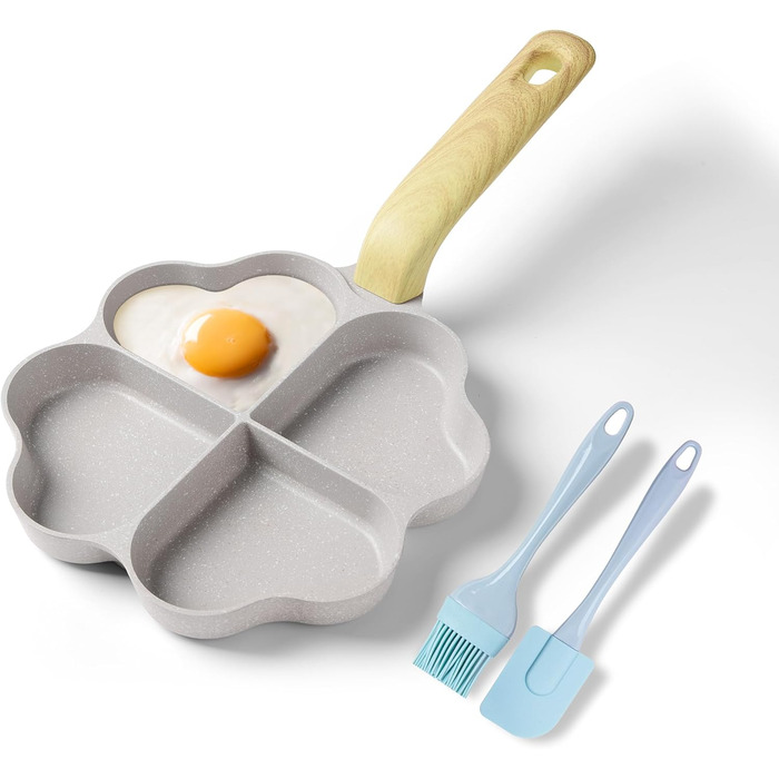 RIOVARM 4-Hole Heart Shape Egg Pan Non-Stick Coating Granite Small Frying Pans Induction Wok Pan Creative Cute Omelet Pan without PFOA Healthy Pancake Pan for Breakfast