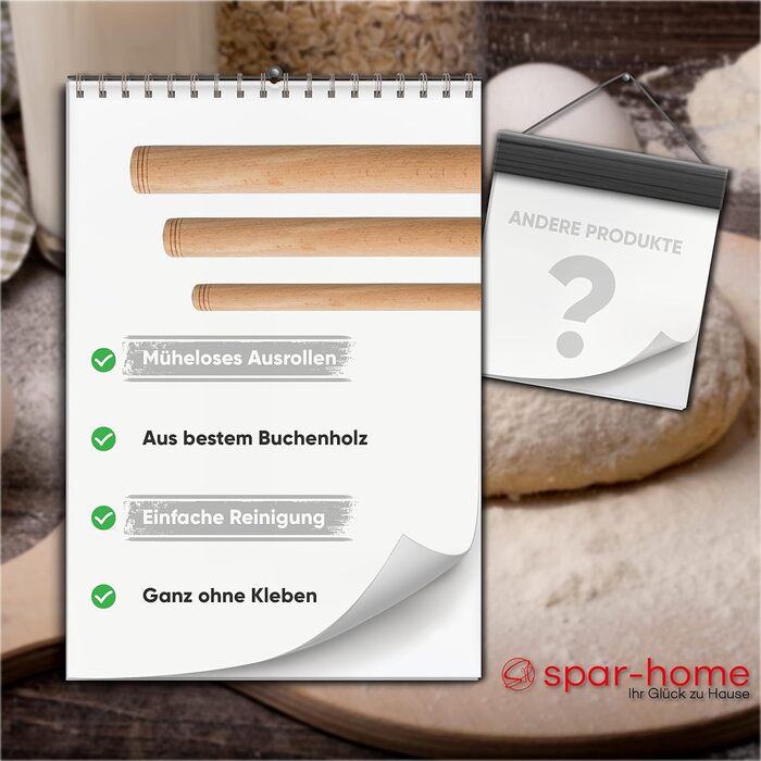 spar-home Turkish Rolling Pin - Traditional Dough Roller Made of Beechwood Handmade Wooden Rolling Pin Oklava (3er_60cm)