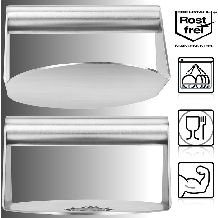 Пресс для бургерів COM-FOUR® Ø 14 см з нержавіючої сталі 430, Burger Smasher - прес для рівних котлет, придатний для миття в посудомийній машині, Fleischbeschwerer ідеально підходить для гриля та сковороди