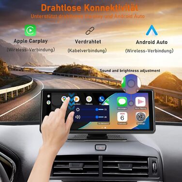 Автомобільний дисплей 10.26'' IPS, бездротовий CarPlay та Android Auto, сенсорний екран 1080P, портативний, підтримка Google і Siri Assistant, модель S5