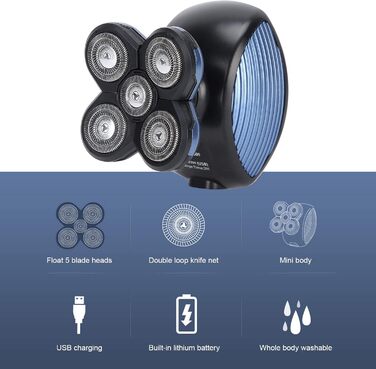 Електричний гоління голови для чоловіків Glatzen Rasierer з 5 лезами, USB, водонепроникний, з тримером та набором для догляду