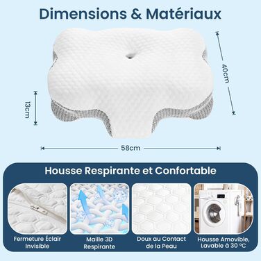 Подушка для шиї з ефектом пам'яті Memory Foam, анатомічна для сну на боці та спині, бежева