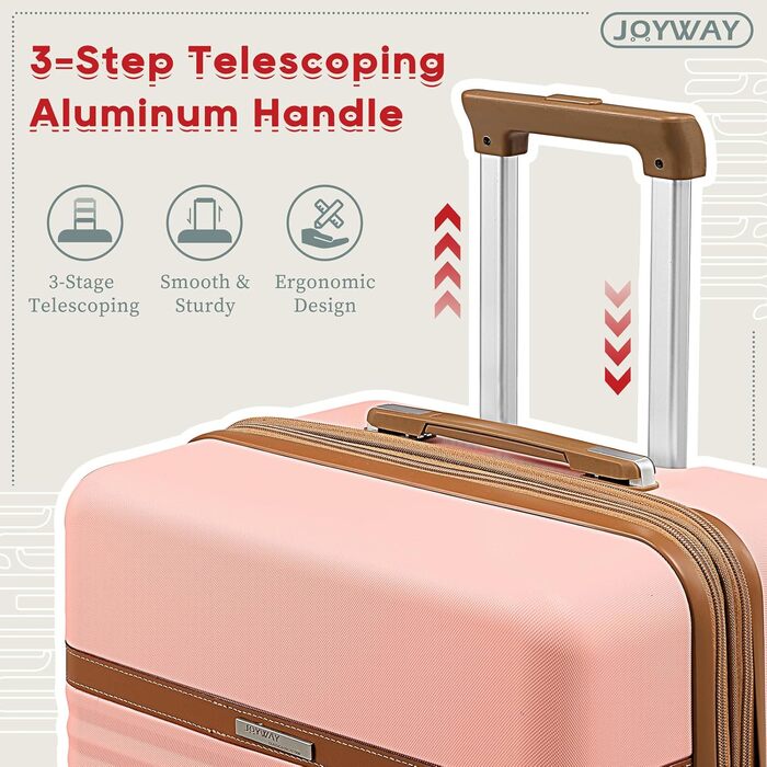 Набір валіз Joyway ABS з розширенням, 5шт, білий (рожевий), з TSA-замком та 4 колесами