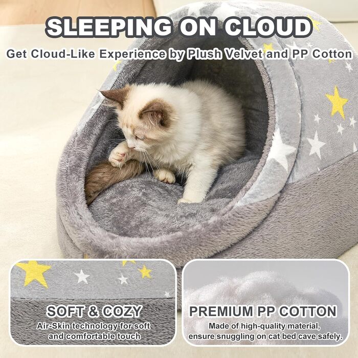 Jiupety Cat Cave, Cat House, Cat Basket, Cat Bed with Non-Slip Bottom, Washable Detachable Cushion, M (41 cm x 41 cm x 33 cm), (Gray, L 41 cm x l 41 cm x H 33 cm)