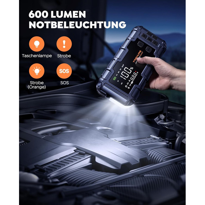 Powerbank TREKURE зі стартером для авто 160PSI, 6500A, PD 45W, LED 600 Lumen, подвійний старт (бензин/дизель до 12.0L)