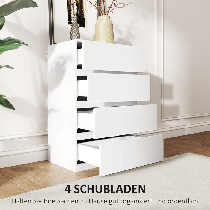 HOMCOM Chest of Drawers, Sideboard with 4 Drawers, Tip-Resistant Office Cabinet in White, 55 x 33 x 80 cm, ideal for living and working areas
