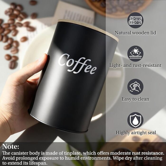 Набір з 2 кавових контейнерів (чорний та білий), 1000 мл, бамбукові кришки, для кавових зерен, меленої кави та капсул – подарунок для пар та поціновувачів кави