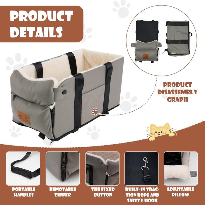 Автокрісло для собак та котів з консоллю: знімне, миється, підходить для подорожей (до 6.1 кг)