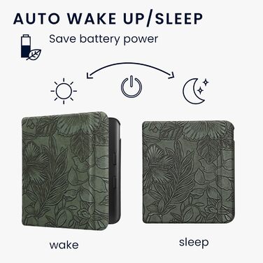 Чохол-книжка kwmobile для Kobo Libra Colour/Tolino Vision Color - з квітковим малюнком, зелений