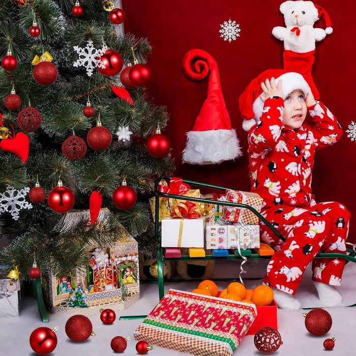 Новорічні кулі 50 шт. 3/4/6 см, блискучі кулі для прикраси ялинки, пластикові, червоні