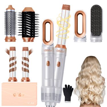 UKLISS Стайлер для волосся 6-в-1 Air Styler Set - Професійний стайлер з насадками: фен-щітка, керлер, щітка з гарячим повітрям, фен-щітка, фен, випрямляч | для створення локонів, об'єму, випрямлення та сушіння (Перламутрово-білий)