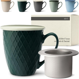 KIVY Large Teacup with Lid and Infuser - 650ml - XXL Large Cup - Teacup with Infuser - Large Teacup - Jumbocup - Cup with Lid - Teacup - Teacups - Large Cup XXL - Large Tea Cups