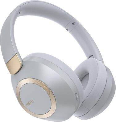 Бездротові навушники LORELEI B-C6 Over-Ear: 50 годин роботи, складні, легкі, Bluetooth, глибокі баси, мікрофон, memory foam, для подорожей (Бежево-білий, Сірий)