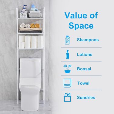 LIUBEI 3-Tier Toilet Shelf, Bathroom Shelf Space-Saving, White Bathroom Organizer Shower Shelf Easy Installation