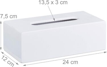 2 x Bamboo Tissue Box, Tissue Box with Sliding Bottom, Tissue Box for Facial Tissues, HxBxT: 7.5 x 24 x 12 cm, white